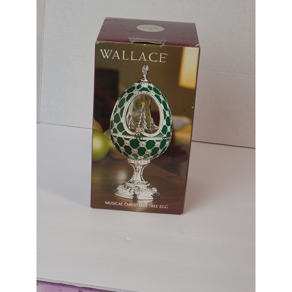 Wallace Silversmiths Musical Christmas Tree Music Box Egg 8" Tall